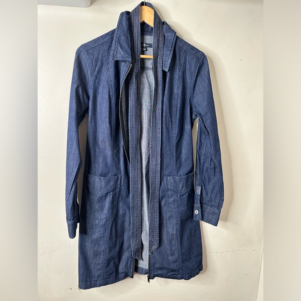 Seven For All Mankind Long- Sleeve Zip Front Denim Dress Size Large - Picture 4 of 15